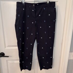 Talbots Lobster Crab Pants women's‎ sz 14 navy blue nautical coastal embroidered